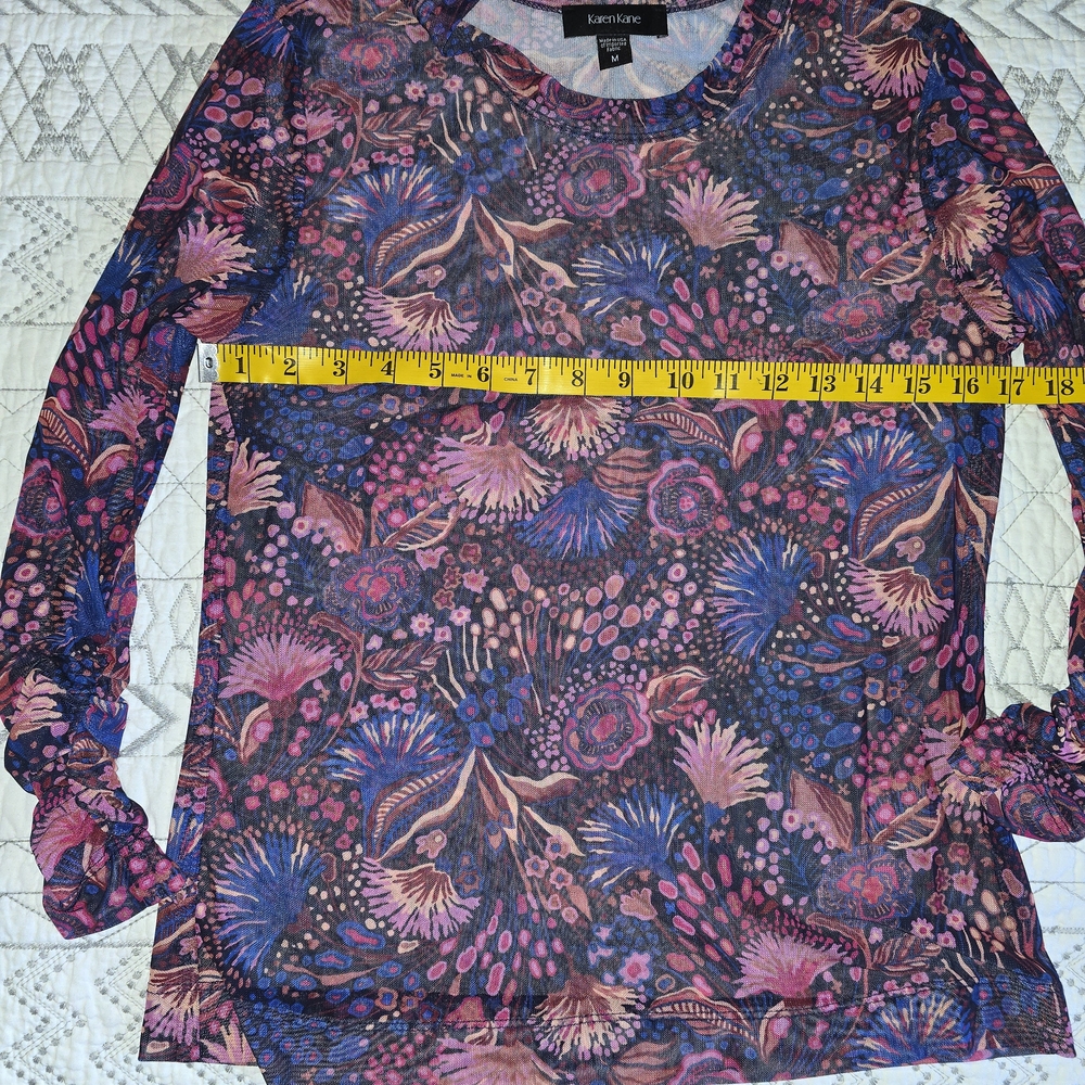 Karen Kane Floral Long Sleeve Women's Top Sheer Sz M - Picture 2 of 5